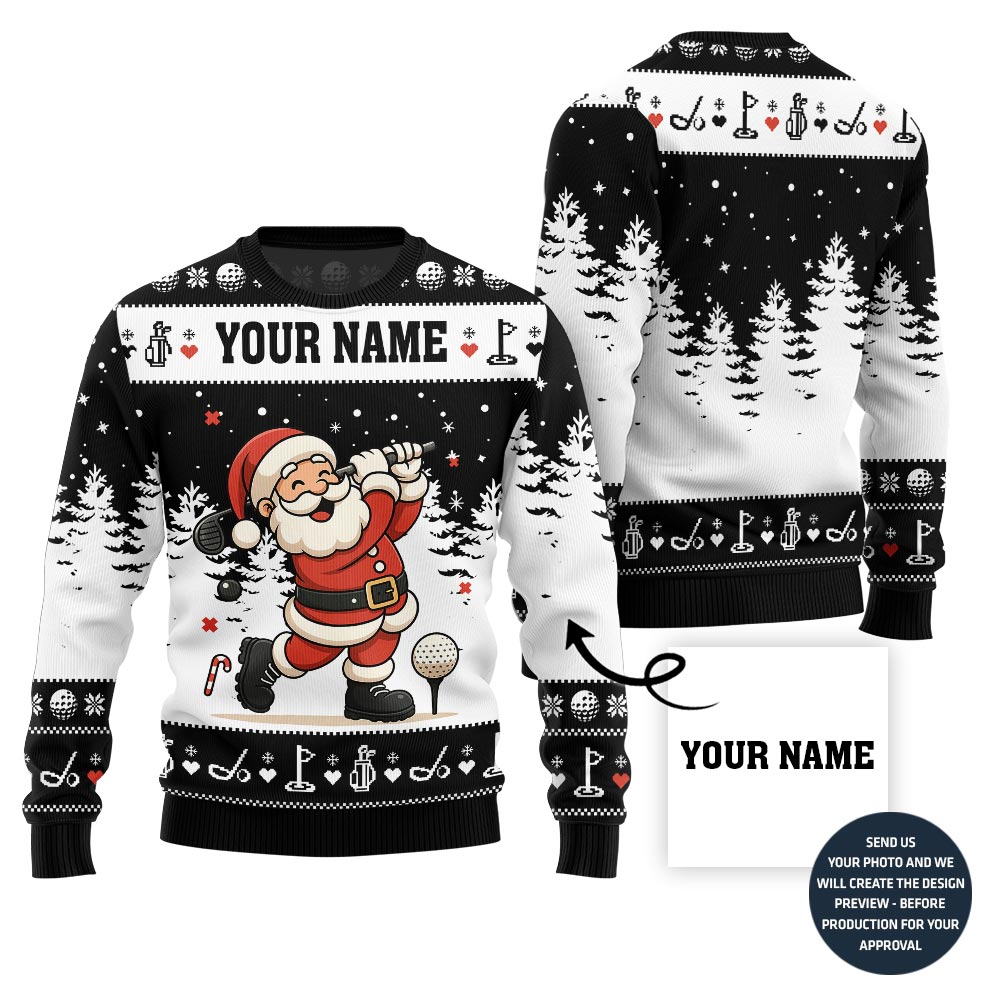 Custom Name Santa Golf Ugly Christmas Sweater