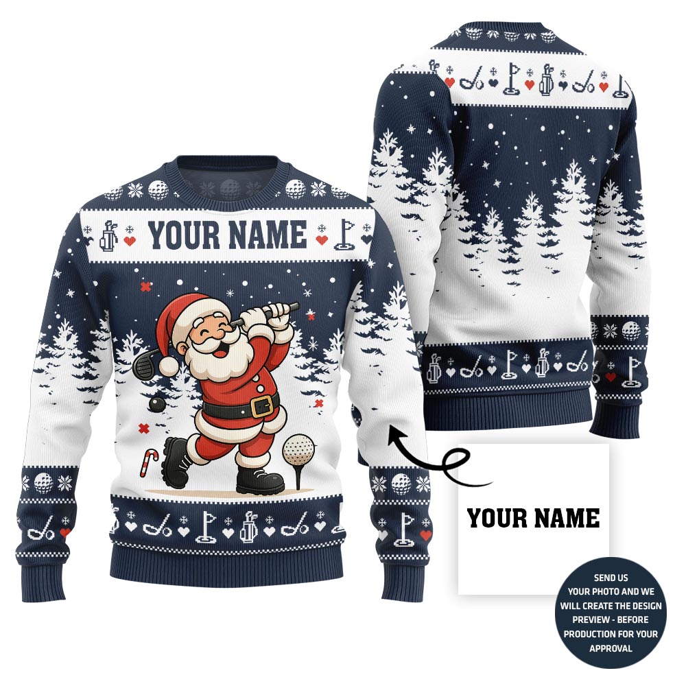 Custom Name Santa Golf Ugly Christmas Sweater