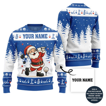 Custom Name Santa Golf Ugly Christmas Sweater