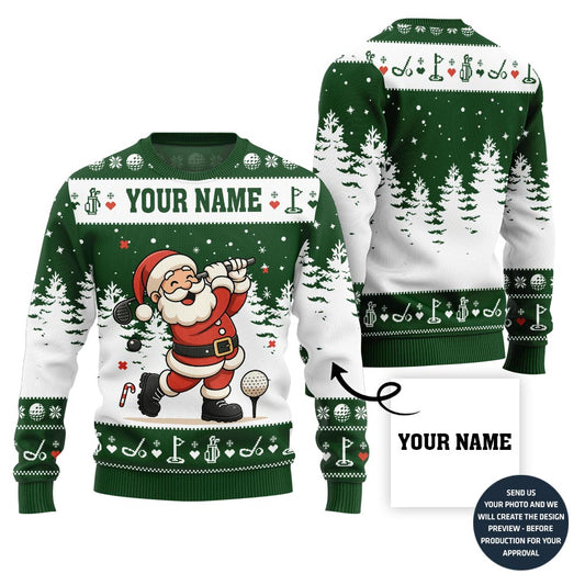 Custom Name Santa Golf Ugly Christmas Sweater