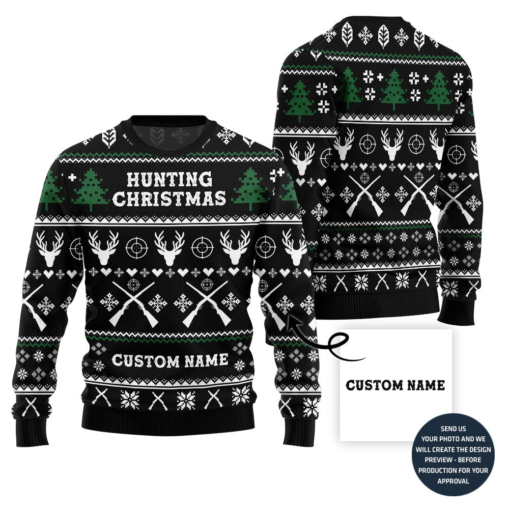 Custom Name Ugly Christmas Sweater For Hunting Lovers