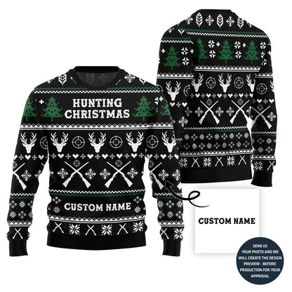 Custom Name Ugly Christmas Sweater For Hunting Lovers