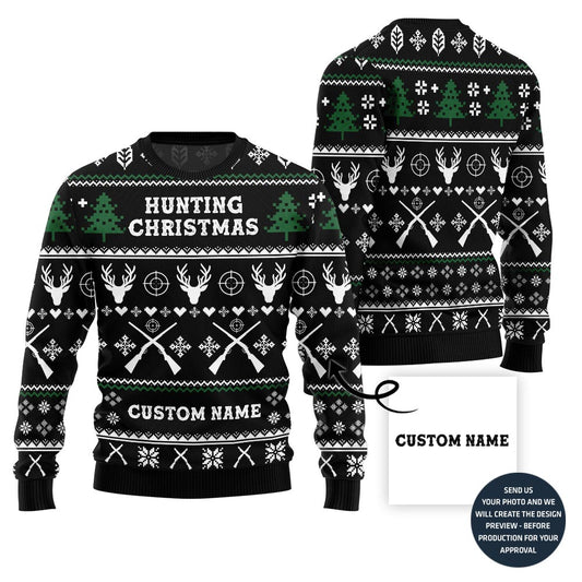 Custom Name Ugly Christmas Sweater For Hunting Lovers