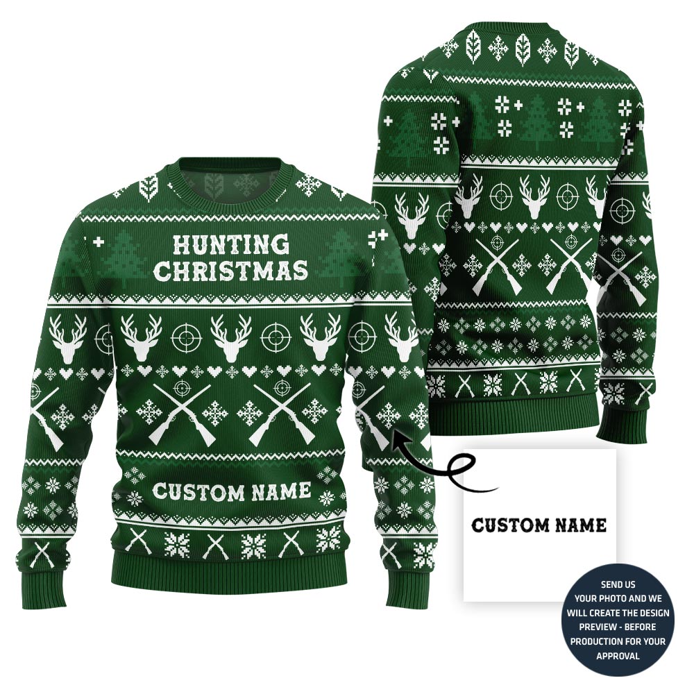 Custom Name Ugly Christmas Sweater For Hunting Lovers