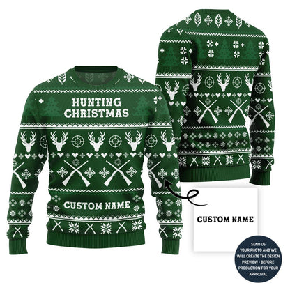 Custom Name Ugly Christmas Sweater For Hunting Lovers