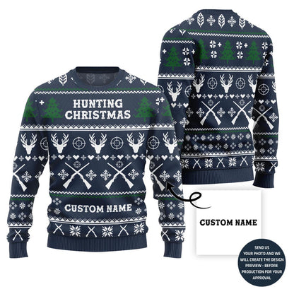 Custom Name Ugly Christmas Sweater For Hunting Lovers