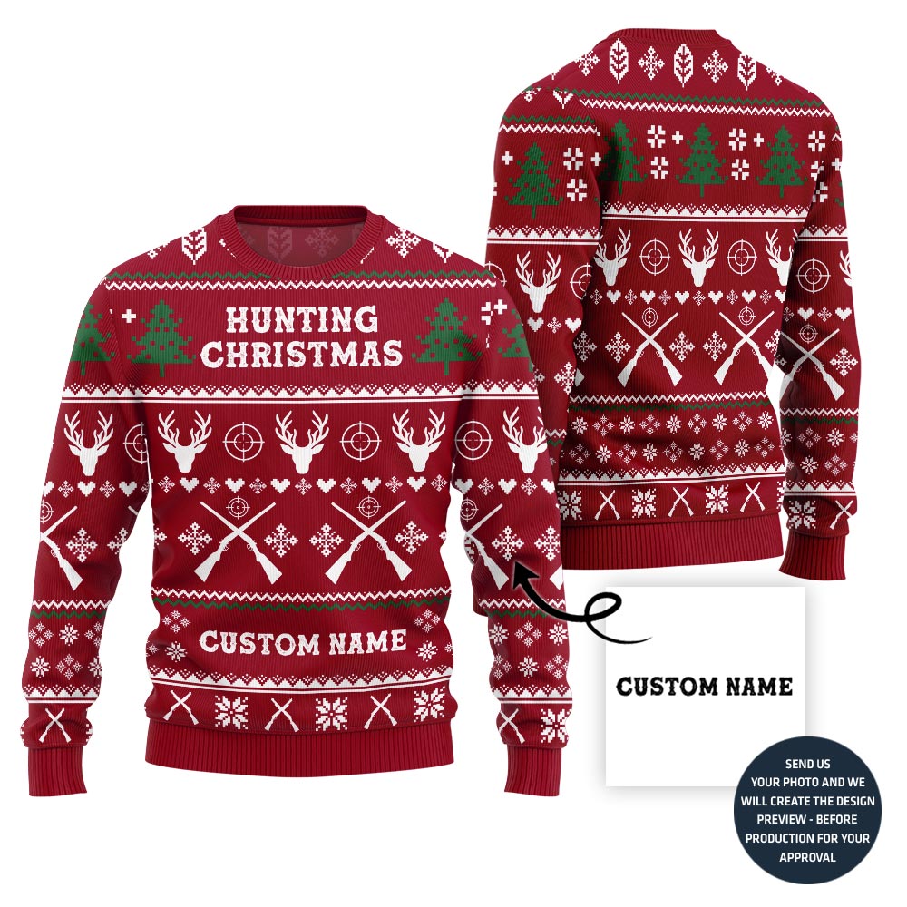 Custom Name Ugly Christmas Sweater For Hunting Lovers