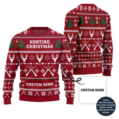 Custom Name Ugly Christmas Sweater For Hunting Lovers