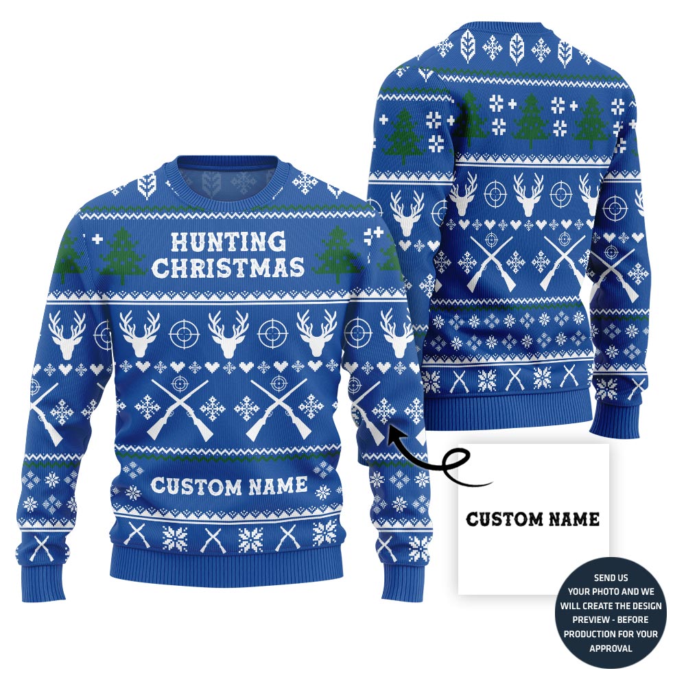 Custom Name Ugly Christmas Sweater For Hunting Lovers