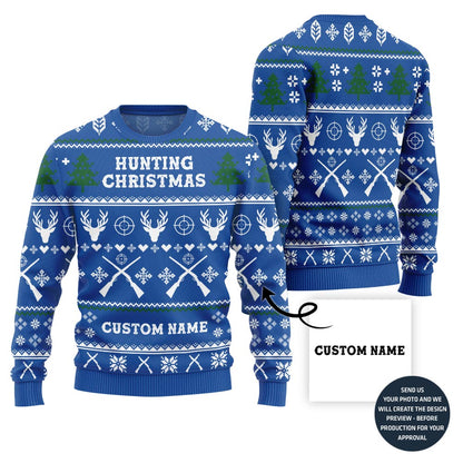 Custom Name Ugly Christmas Sweater For Hunting Lovers