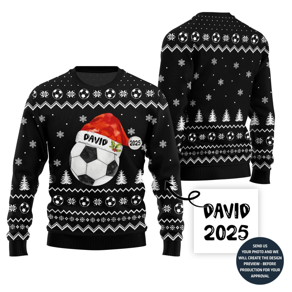 Custom Name Ugly Christmas Sweater For Soccer Players