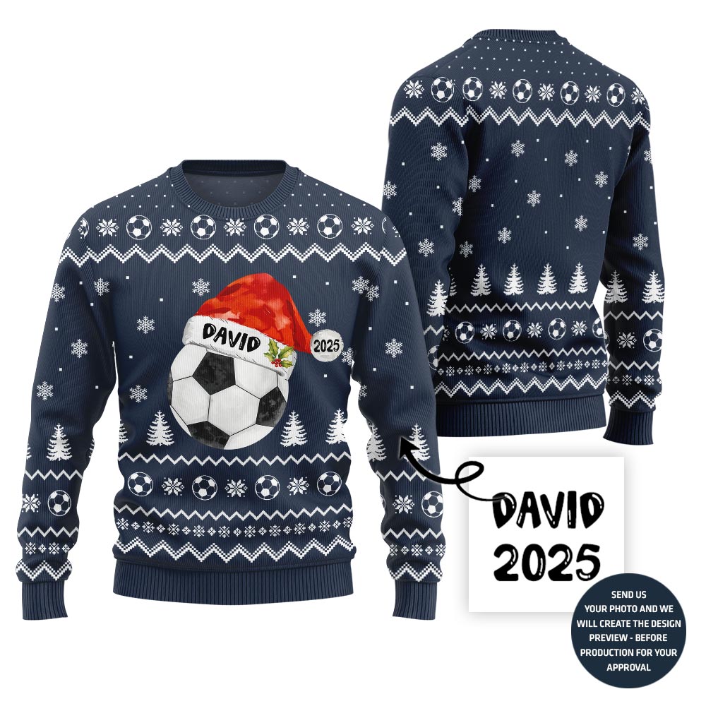 Custom Name Ugly Christmas Sweater For Soccer Players