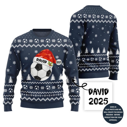 Custom Name Ugly Christmas Sweater For Soccer Players