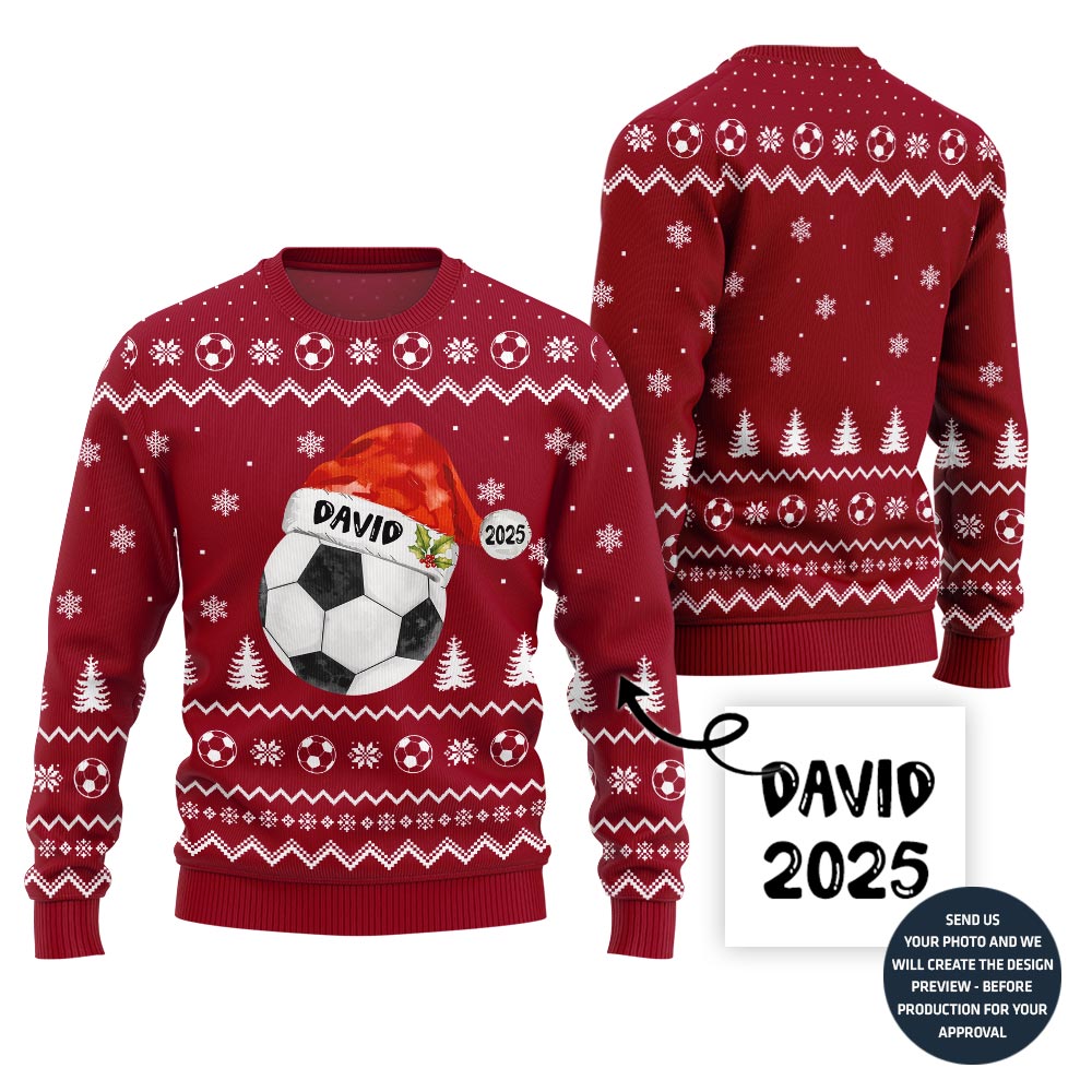 Custom Name Ugly Christmas Sweater For Soccer Players