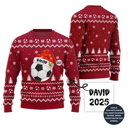 Custom Name Ugly Christmas Sweater For Soccer Players