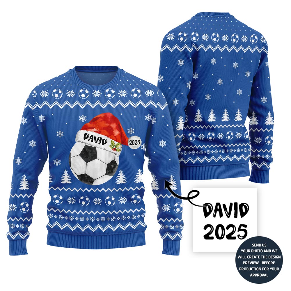 Custom Name Ugly Christmas Sweater For Soccer Players