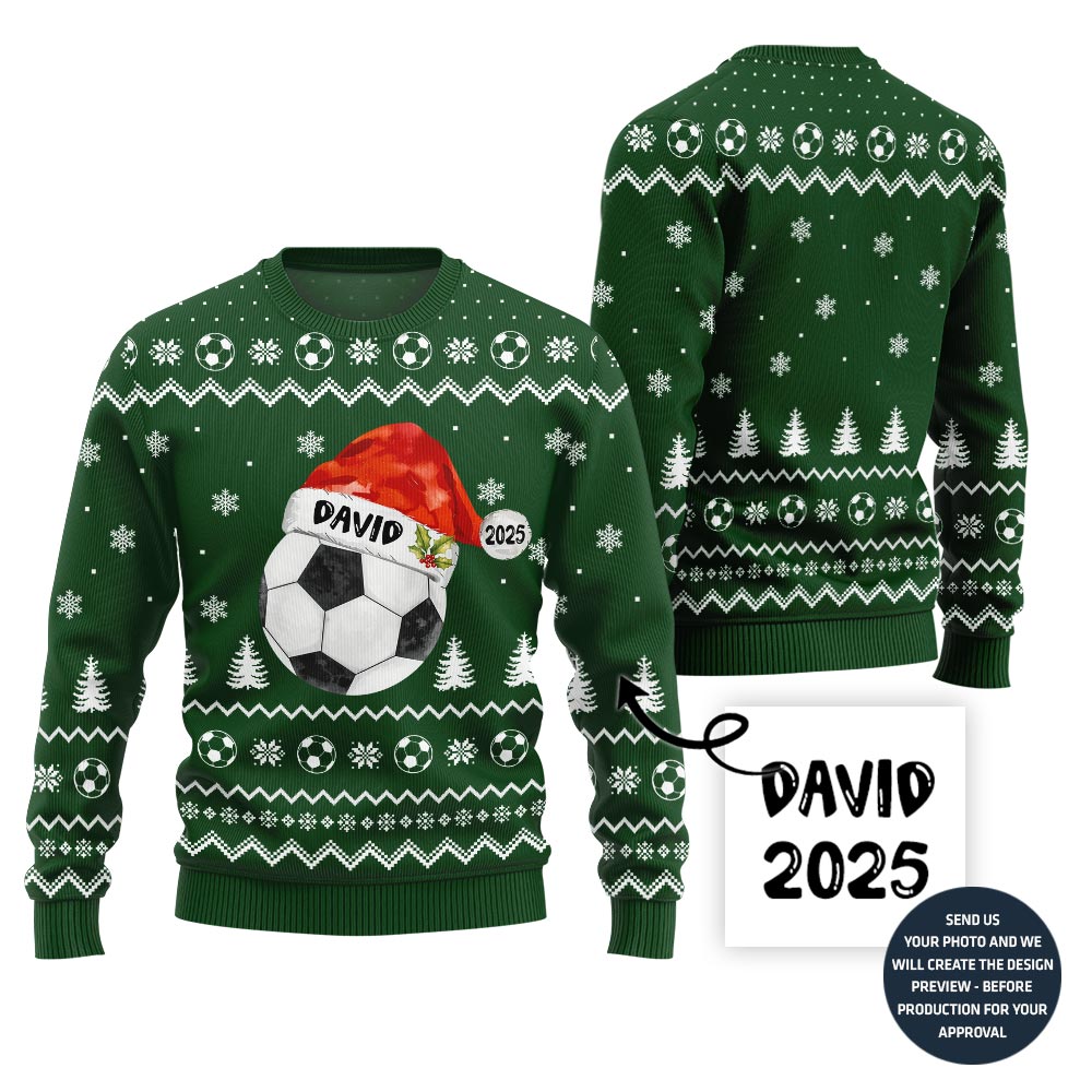 Custom Name Ugly Christmas Sweater For Soccer Players