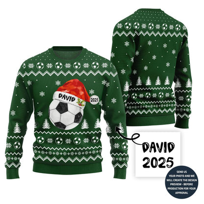 Custom Name Ugly Christmas Sweater For Soccer Players