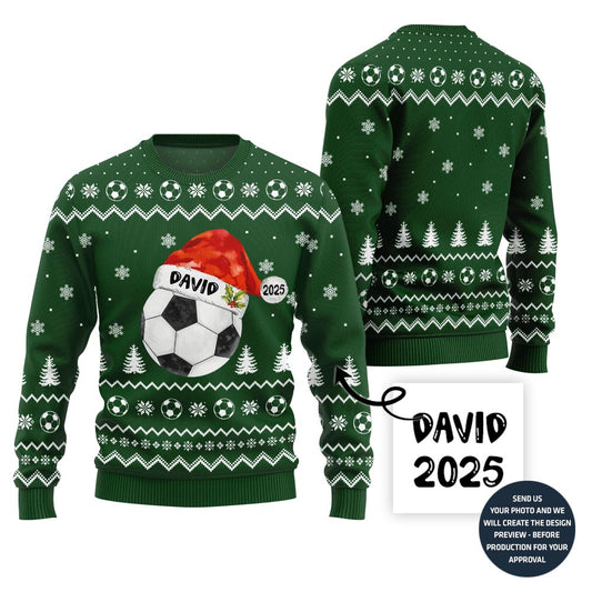 Custom Name Ugly Christmas Sweater For Soccer Players