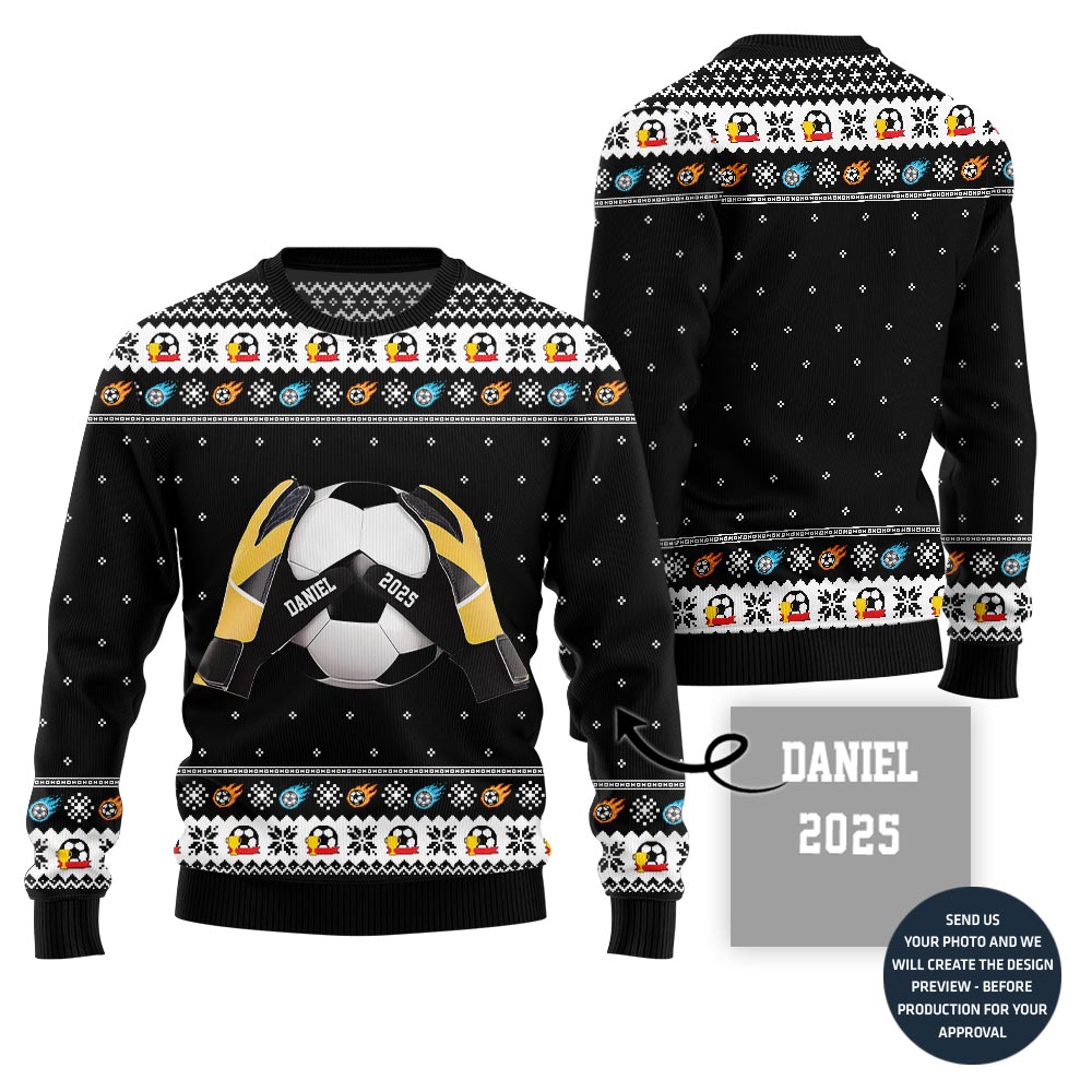 Custom Name Ugly Xmas Sweater For Soccer Players