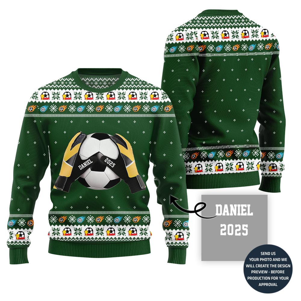 Custom Name Ugly Xmas Sweater For Soccer Players
