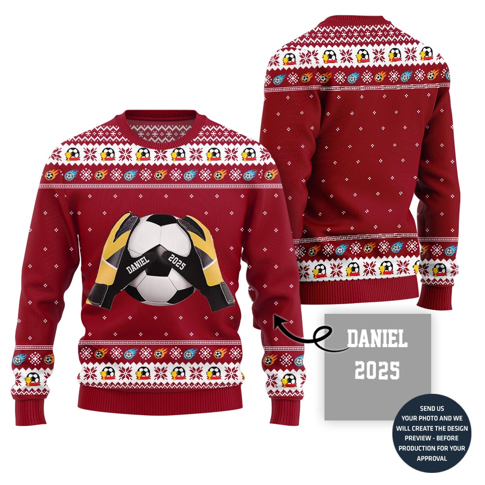 Custom Name Ugly Xmas Sweater For Soccer Players