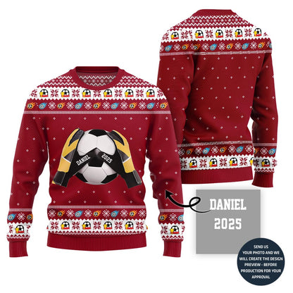 Custom Name Ugly Xmas Sweater For Soccer Players