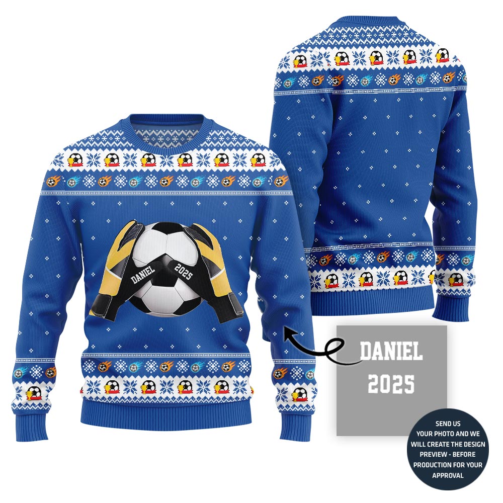 Custom Name Ugly Xmas Sweater For Soccer Players