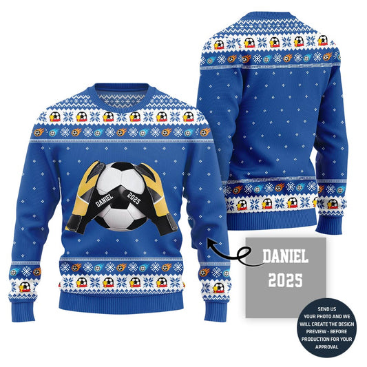 Custom Name Ugly Xmas Sweater For Soccer Players