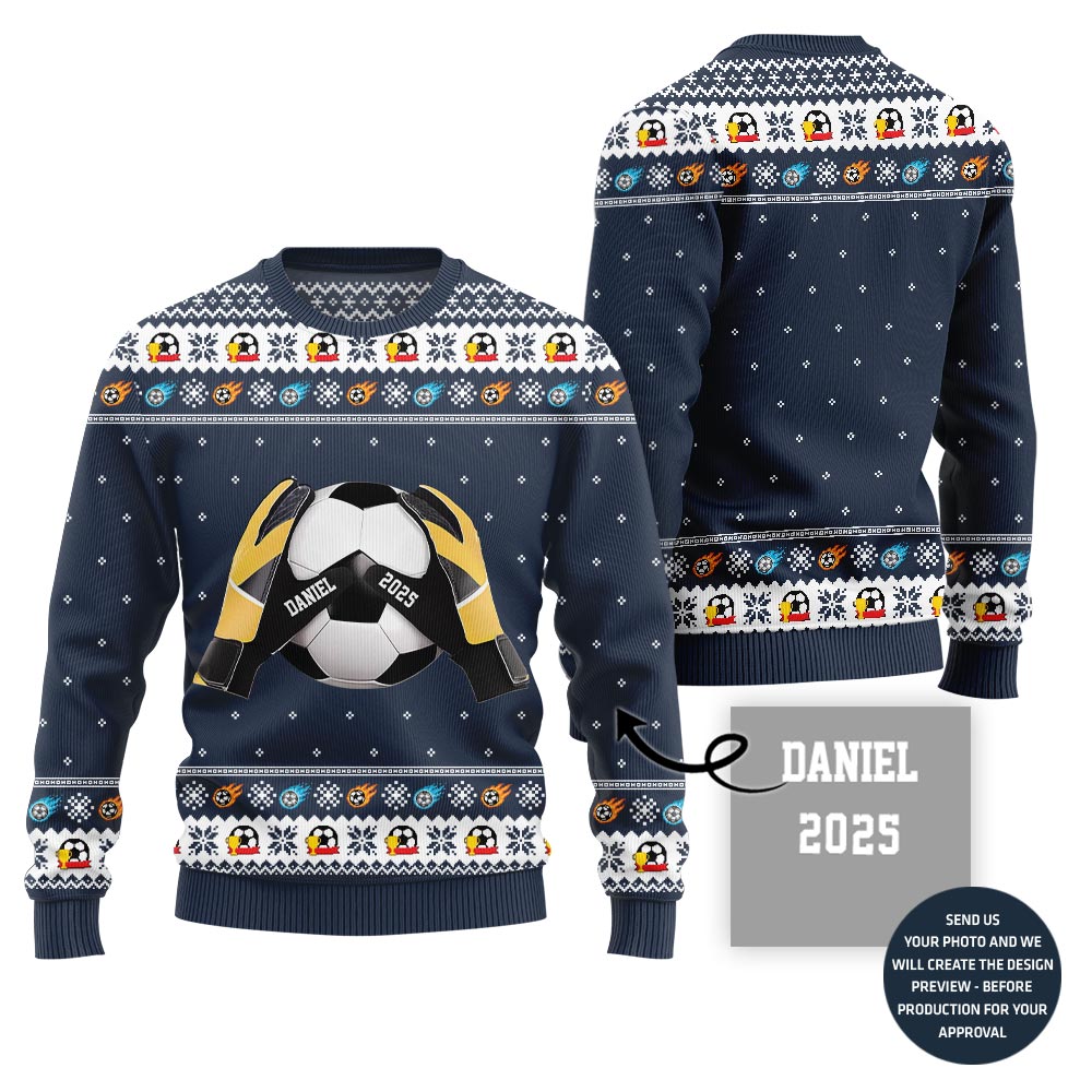 Custom Name Ugly Xmas Sweater For Soccer Players