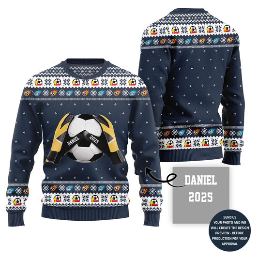 Custom Name Ugly Xmas Sweater For Soccer Players