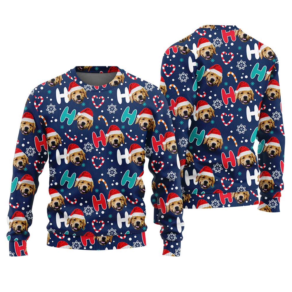 Custom Pet Christmas Sweater Navy