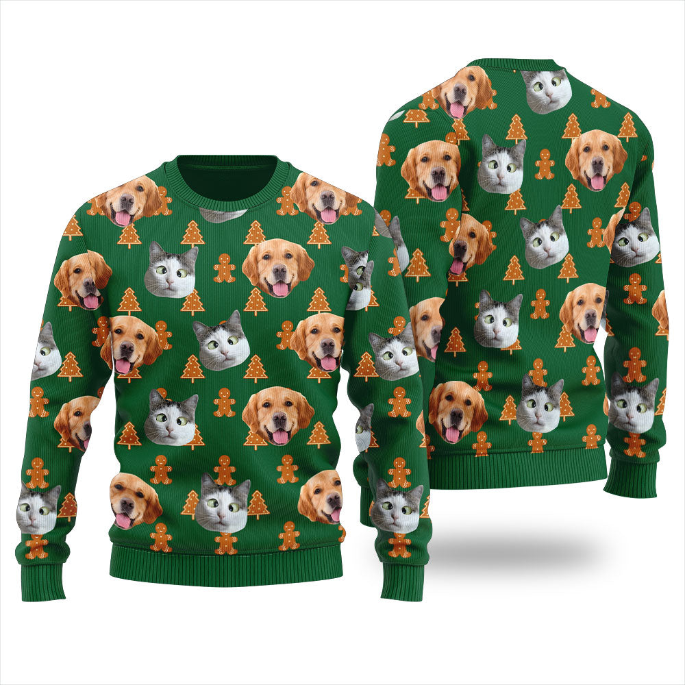 Custom Pet Face Cookies Pattern Christmas Sweater For Unisex