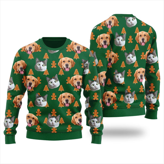 Custom Pet Face Cookies Pattern Christmas Sweater For Unisex