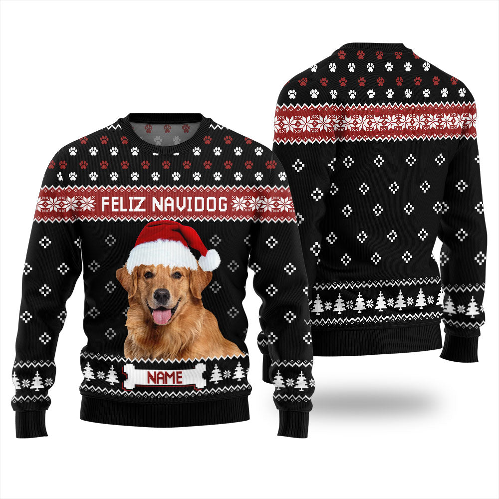 Custom Pet Face Feliz Navidog Mens Xmas Sweaters