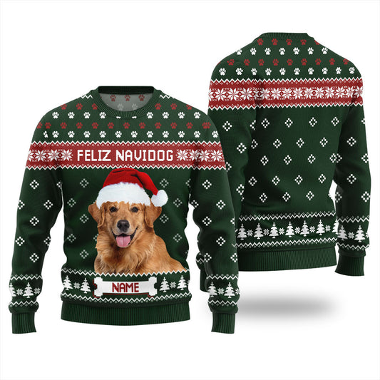 Custom Pet Face Feliz Navidog Mens Xmas Sweaters