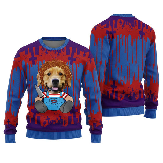 Custom Pet Face Killer Halloween Ugly Sweater Men's