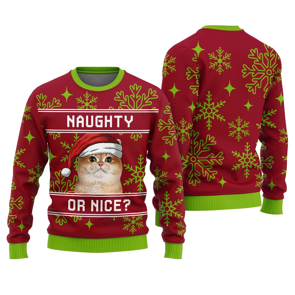 Custom Pet Naughty Or Nice Funny Christmas Sweater Men