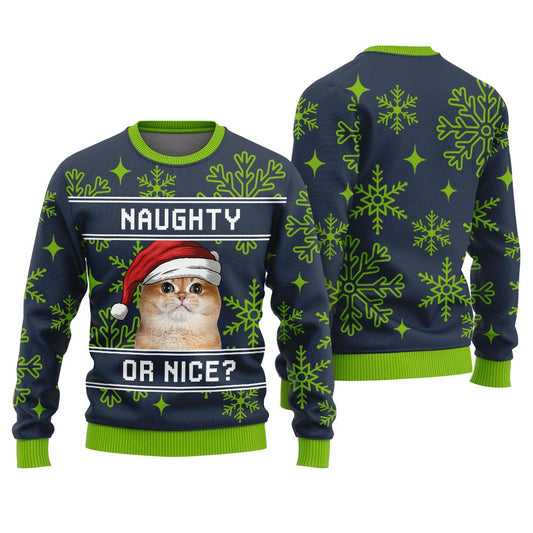 Custom Pet Naughty Or Nice Funny Christmas Sweater Men