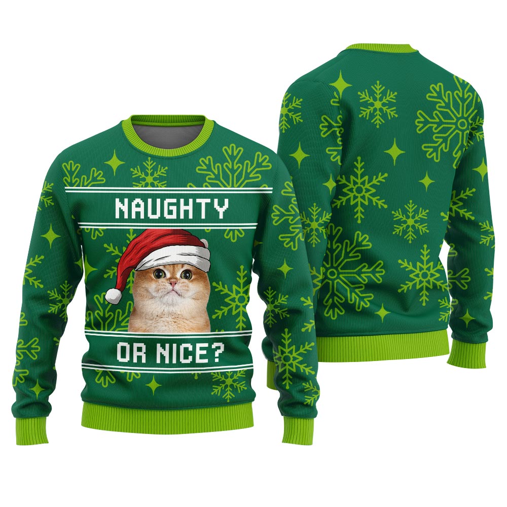 Custom Pet Naughty Or Nice Funny Christmas Sweater Men