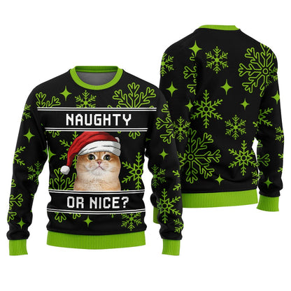 Custom Pet Naughty Or Nice Funny Christmas Sweater Men