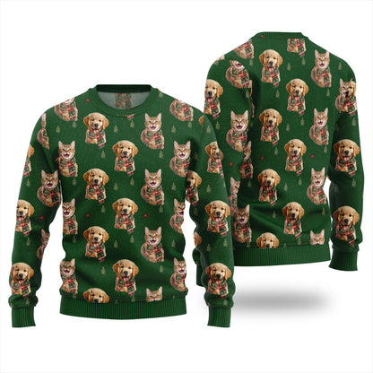 Custom Pet Photo Christmas Sweater With Pinetree Pattern
