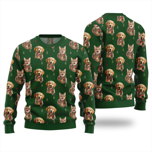 Custom Pet Photo Christmas Sweater With Pinetree Pattern