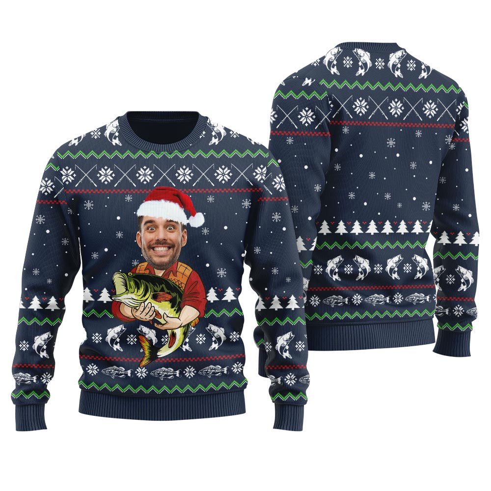 Custom Photo Fishing Ugly Christmas Sweater For Women