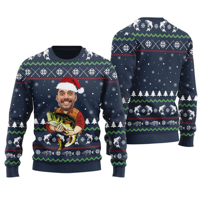 Custom Photo Fishing Ugly Christmas Sweater For Women