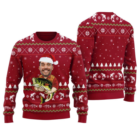 Custom Photo Fishing Ugly Christmas Sweater For Women