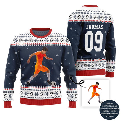 Custom Photo Ugly Christmas Sweater For Soccer Players
