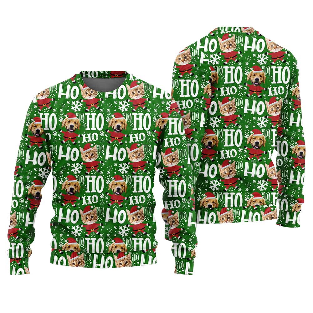 Custom Santa Pet Face Christmas Sweater Green