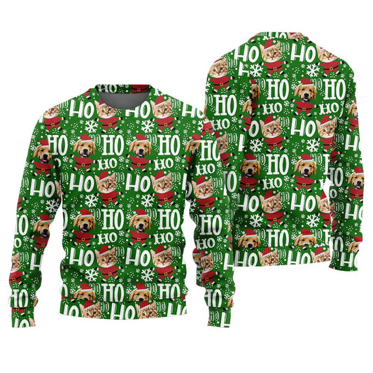 Custom Santa Pet Face Christmas Sweater Green
