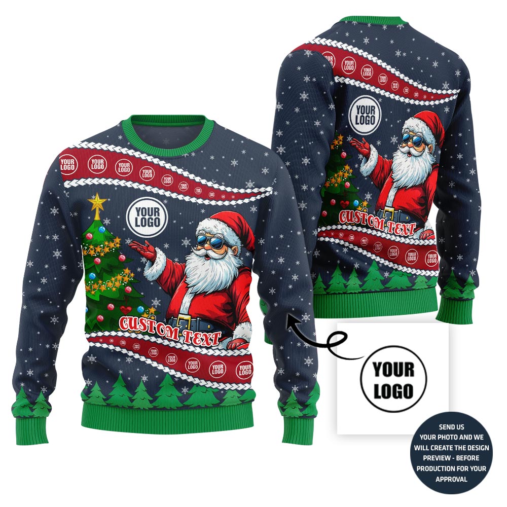 Custom Santa Ugly Christmas Sweater With Your Logo